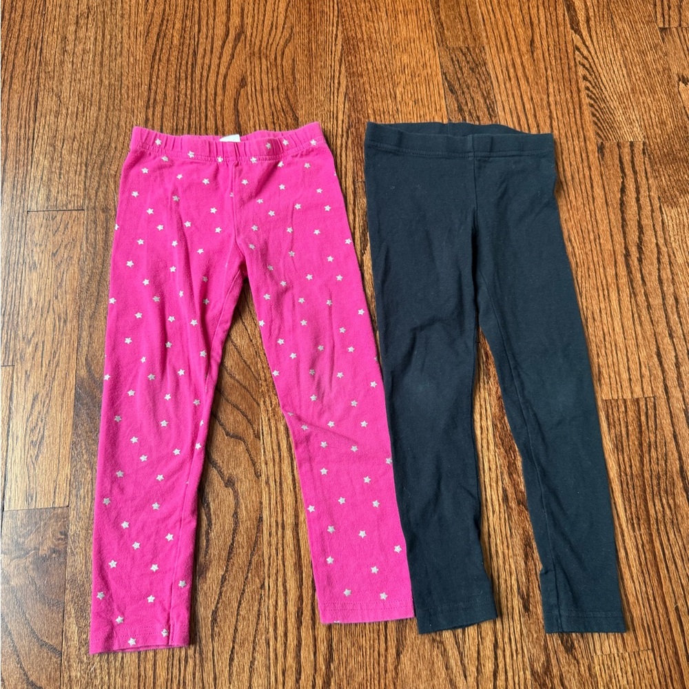 2 Pair Carter's Leggings Pink w/ Stars & Black - Size 4t